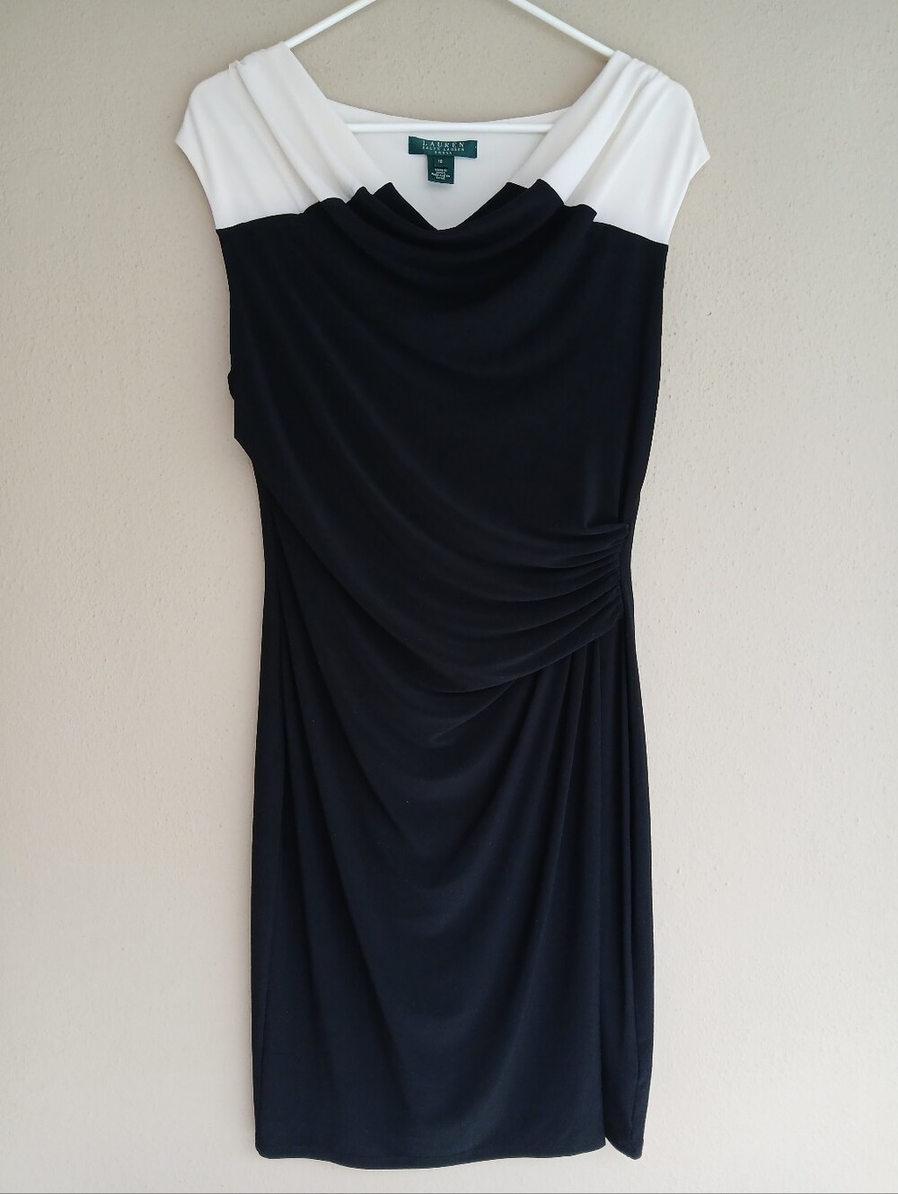 Lauren Ralph Lauren Cowl Neck Ruched Sheath Cocktail Dress Size 10
